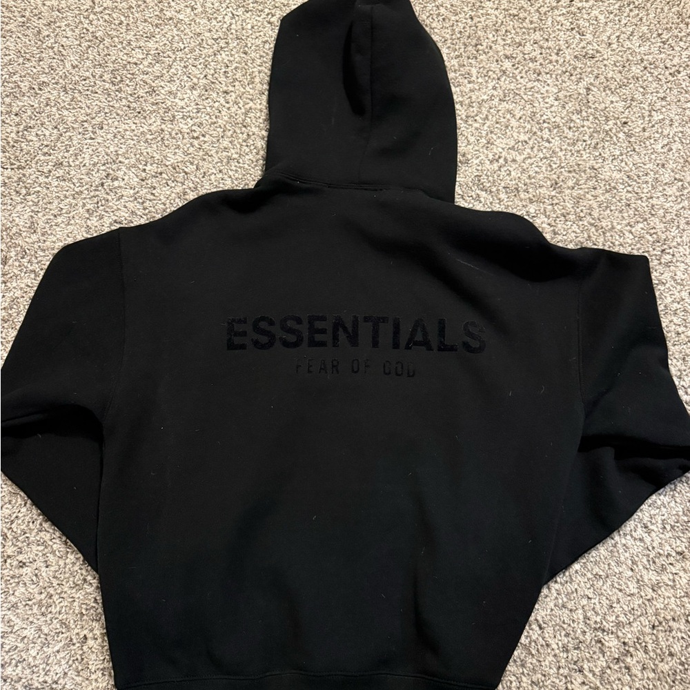 Essentials Black Pullover Hoodie with Tonal Logo - Picture 6 of 6